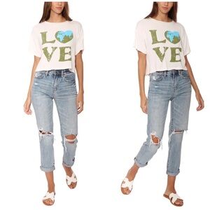 NWT Sunday Stevens Love Earth Tee Medium Ivory green blue bamboo sustainable